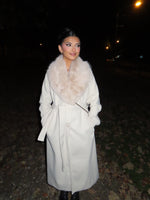 Manteau col fourrure beige