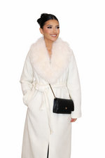 Manteau col fourrure blanc